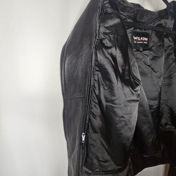 Vtg WILSONS LEATHER Black Leather Jacket Women’s Large Belted Midi Trench Coat - Picture 5 of 10